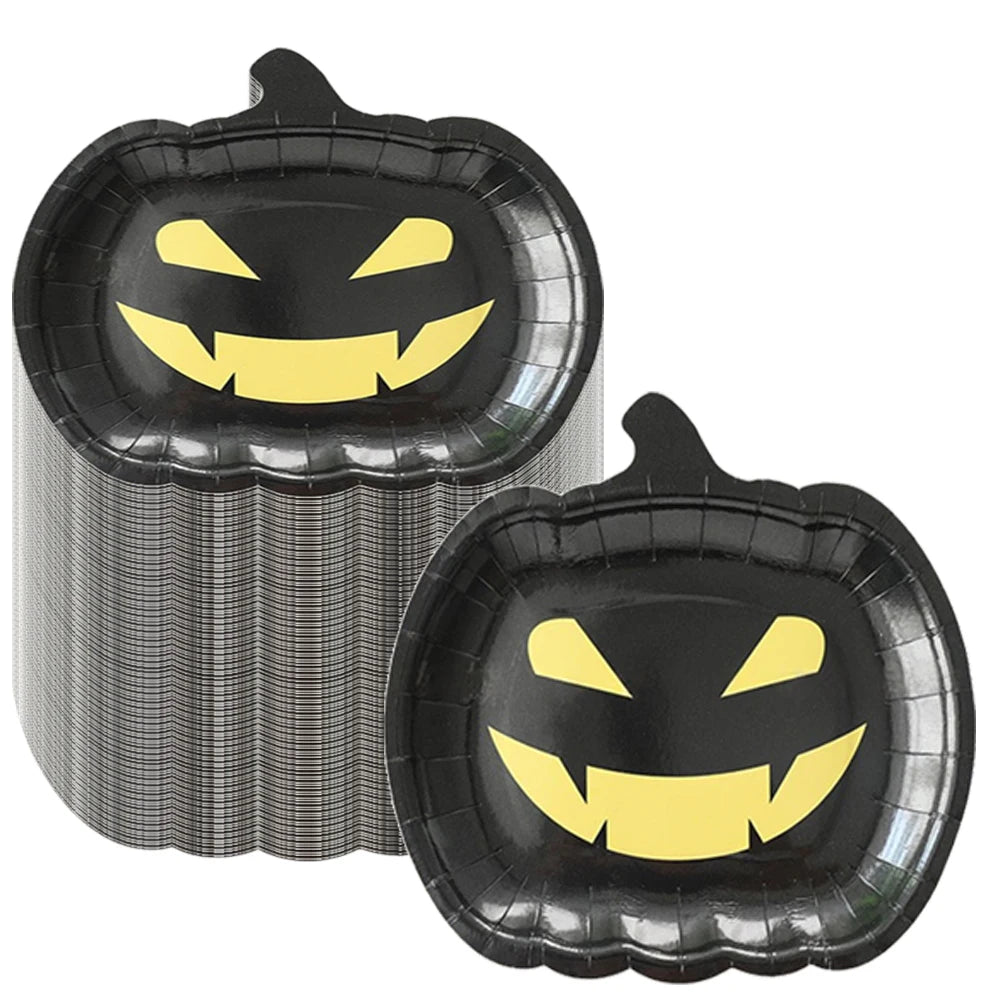 10/50pcs Halloween Pumpkin Paper Plates Cute Grimace Orange Pumpkin Shape Disposable Plates 7'' Halloween Tableware Decorations