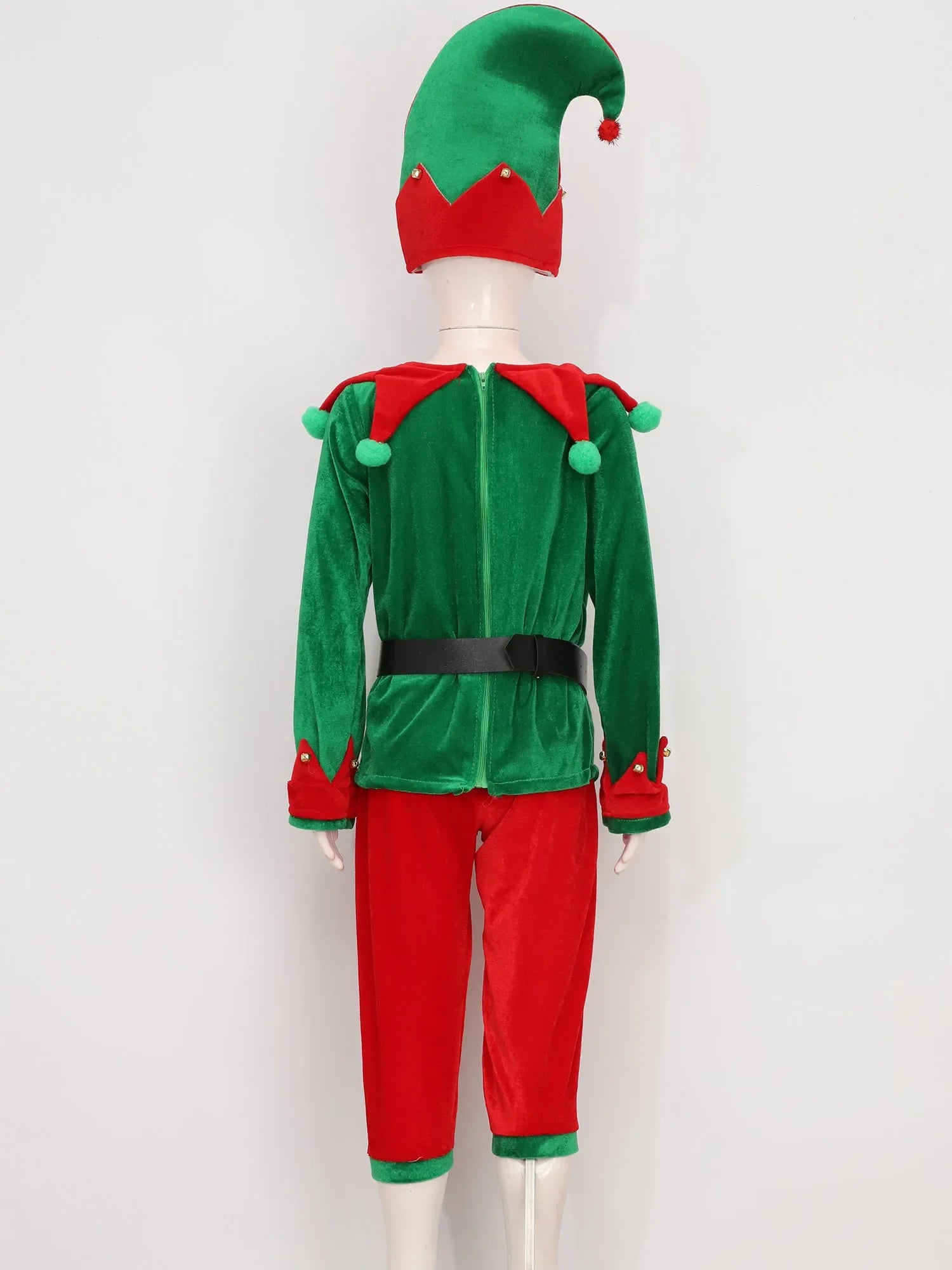 2-12 Yrs Kid Deluxe Christmas Elf Costume 7 Pieces Green Red Elevs Suit Top+Pants+Socks+Hat+Belt+Shoes Covers+Ears Santa Uniform