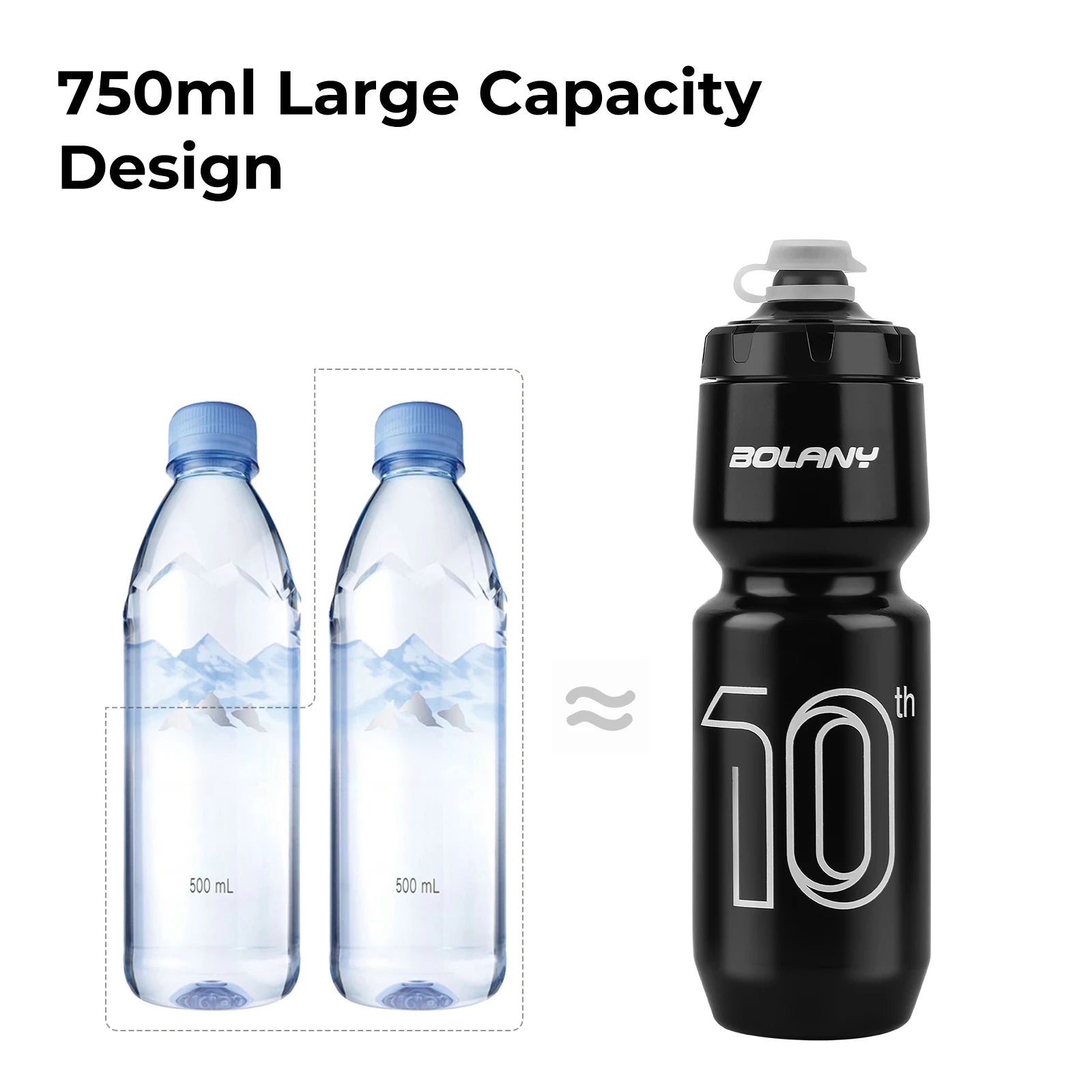 BOLANY Sports Bottle 10th Rubber Transparent Plastic with lid Bottle 750ML Portable Squeeze Drinking Outdoor Cycling Kettle