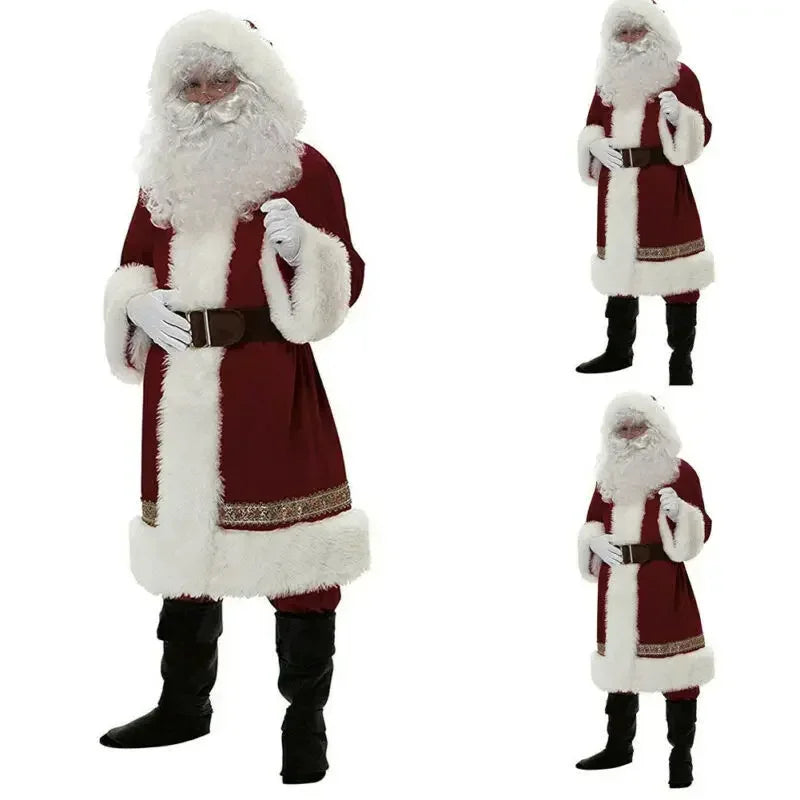Deluxe Santa Costume Cosplay Fancy Dress Man Suit Adult