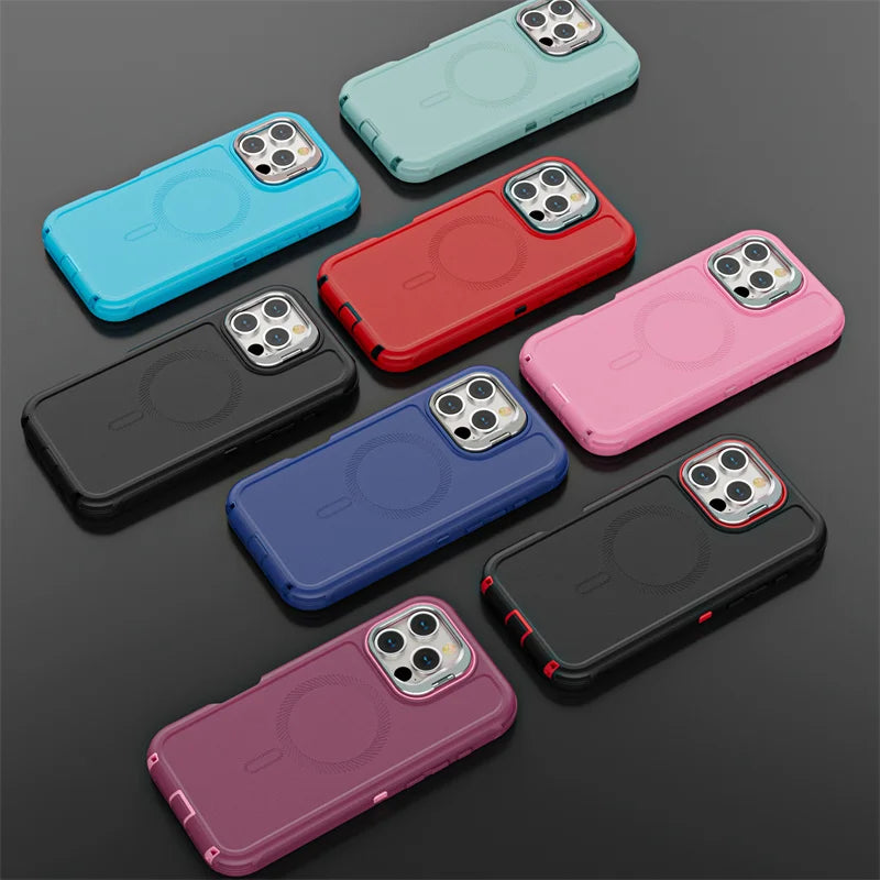 3 IN1 Military Heavy Support Hanging Rope Case For IPhone 16 15 14 Plus 13 Pro Max for MagSafe Magnetic Shockproof Cover