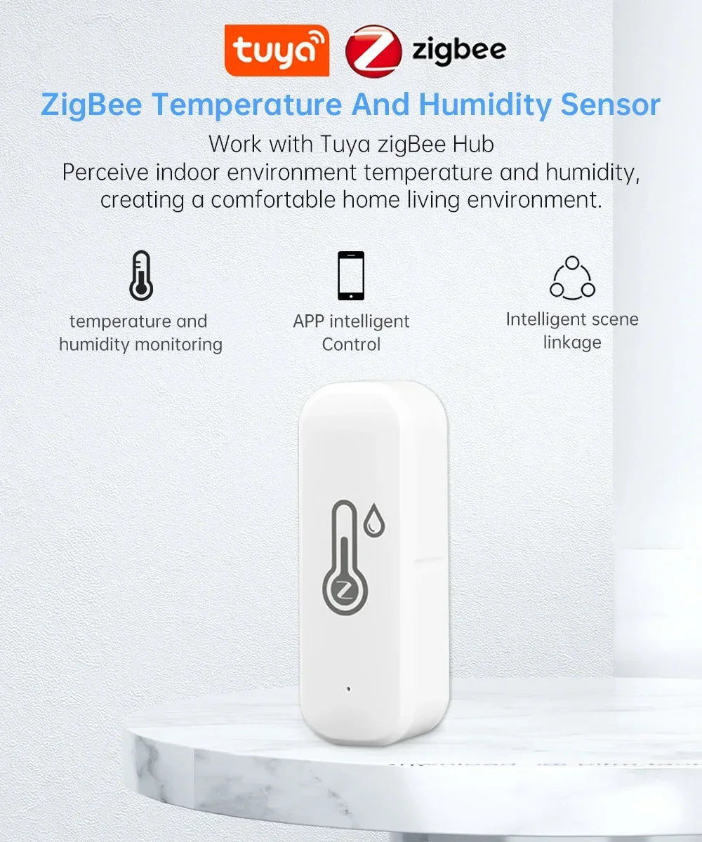 Support Tuya Zigbee Temperature Humidity Sensor Smart Home Device Compatible with Google Home Alexa for Environmental Monitoring
