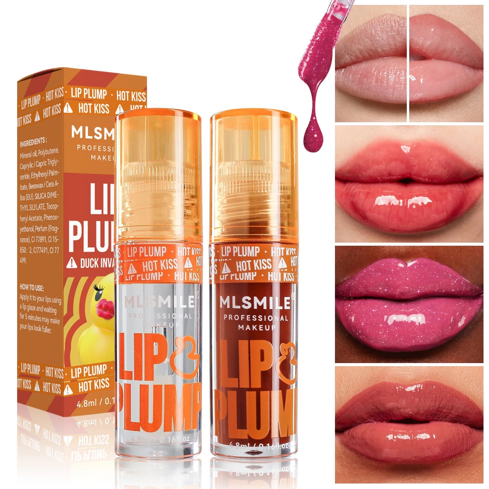 MLSMILE Duck Lip Plump Lip Oil Moisturizing Lip Gloss Mirror Water nature long-lasting  Gloss Gloss Pearl Lip Glaze Set