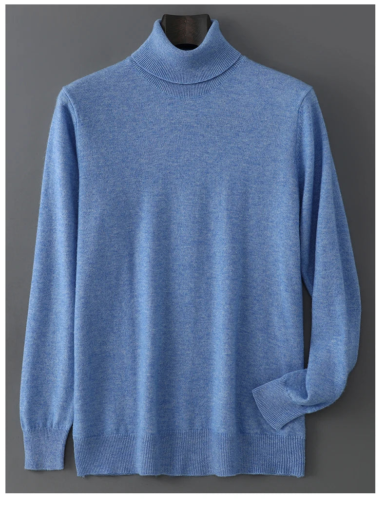 Men's 100% Pure Wool Pullover Sweater For Autumn Winter High Collar Knitted Long Sleeved Loose Solid Color Casual Simple Warmtop