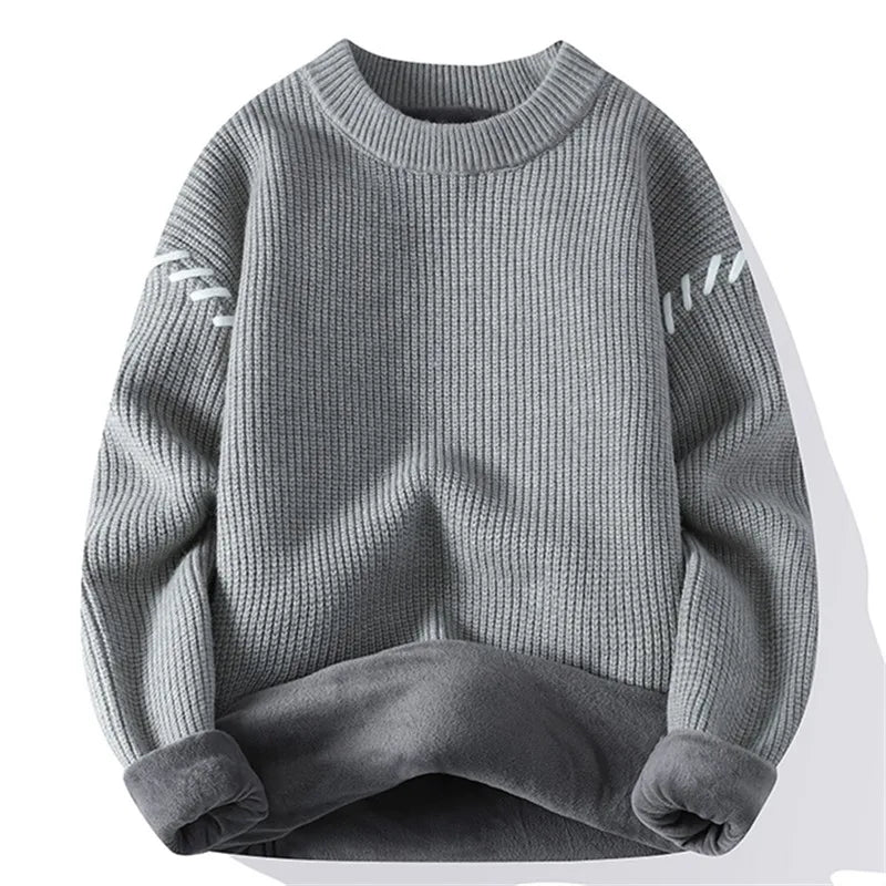 Winter Fleece Knit Pullovers Men Loose O Neck Warm Sweater Mens Fashion Casual Thick Knitted Pullover Sweaters Man Streetwear