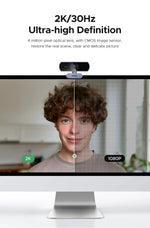 【RU】 UGREEN 2K Web cam with Microphone, Full HD 2K, Auto Light Correction, Video Webcam for Streaming