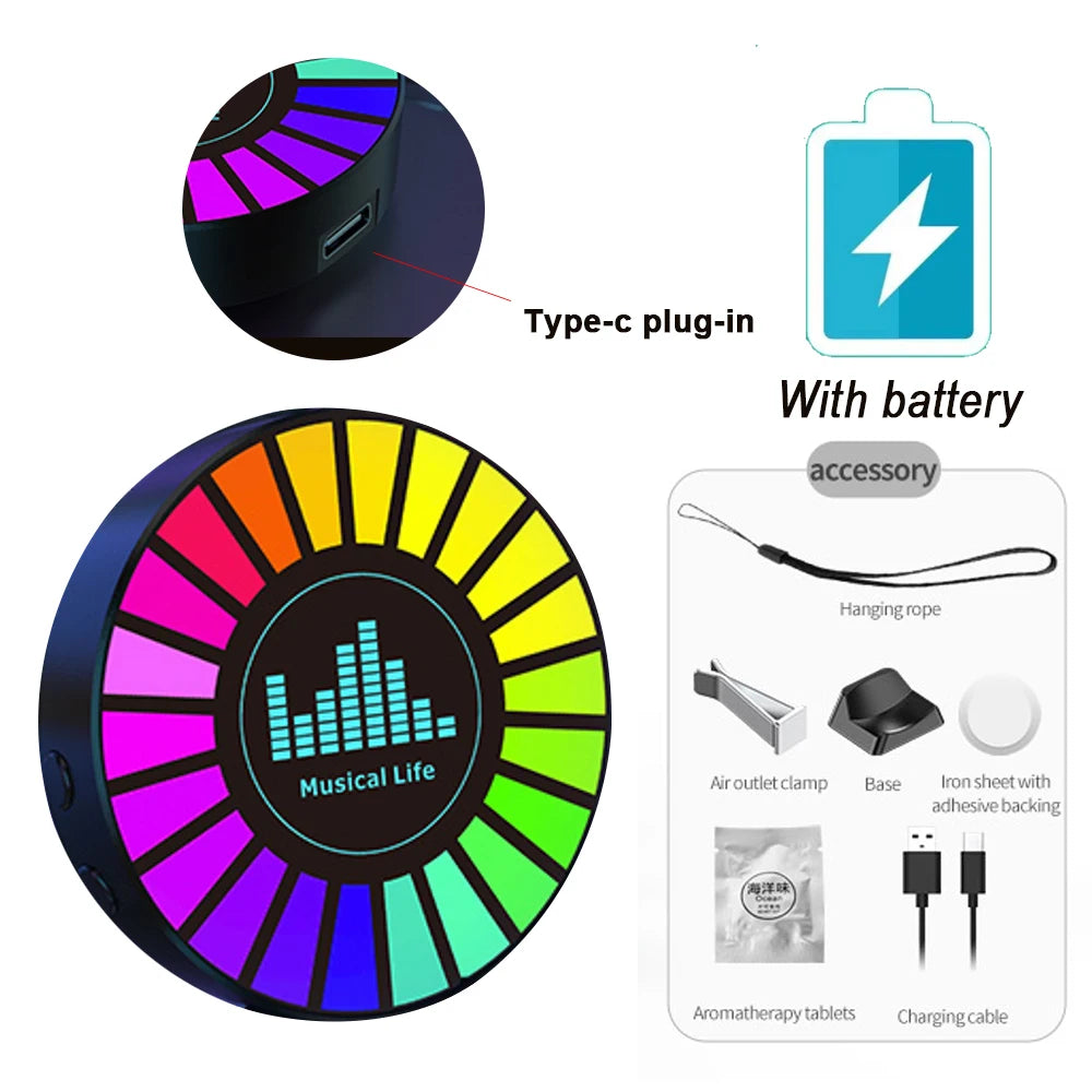 Smart RGB Pickup Lights LED 3D Ambient Lamp Sound Control Music Rhythm Lights Air Freshener for Car Gaming TV Creative Decora