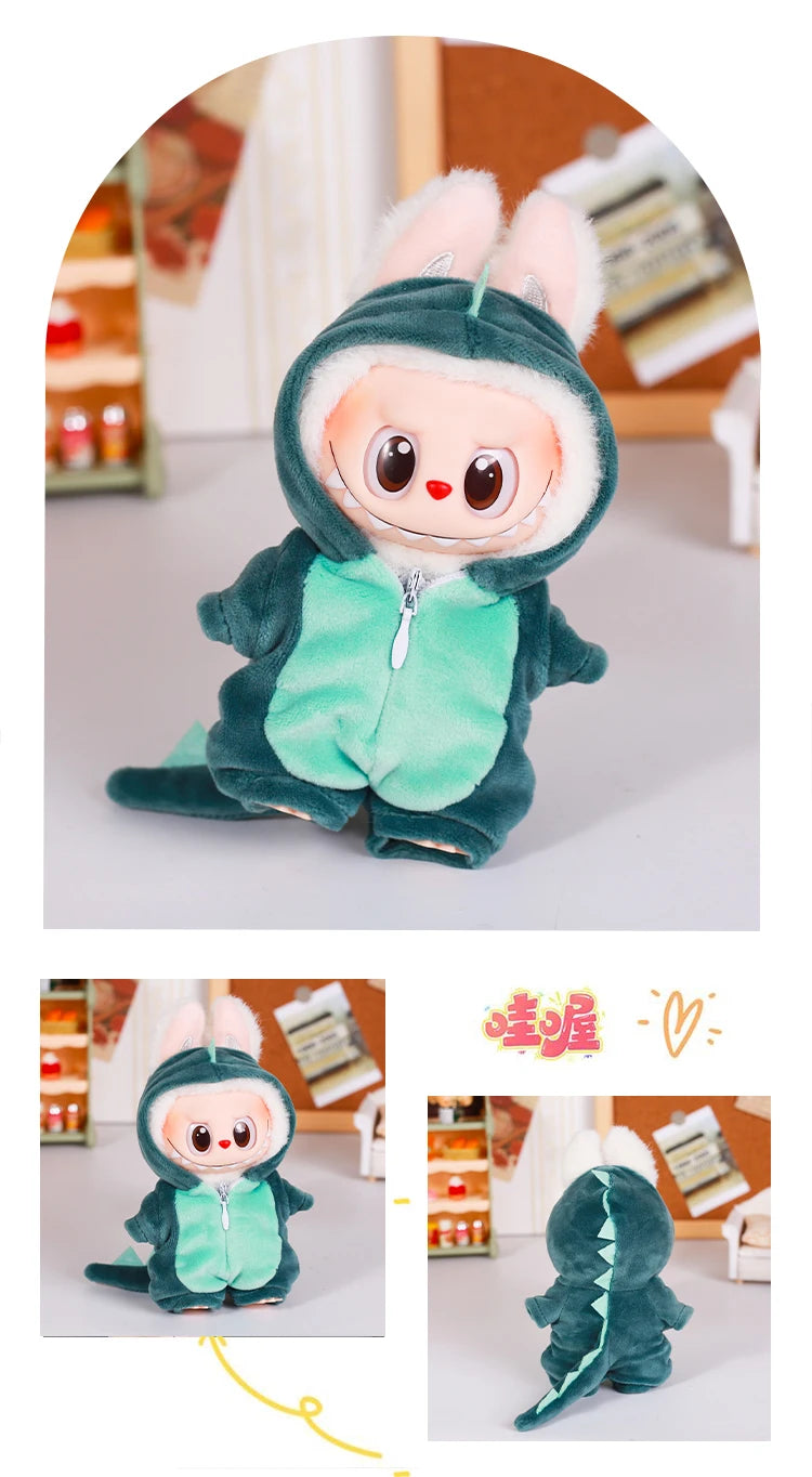 13CM Plush Doll Clothes for Labubu Doll's Clothes 6-Piece Set Dinosaur Animal Suit with Hat Outfit Accessories Dolls Clothing