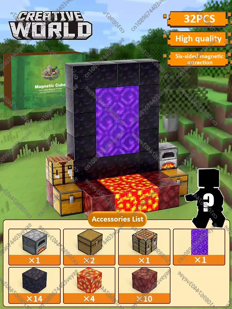 Magnetic Building Blocks Mine World Magnet Cube Set for Boy Girl Kid Age 3+ DIY Model Children STEM Educational Sensory Toy