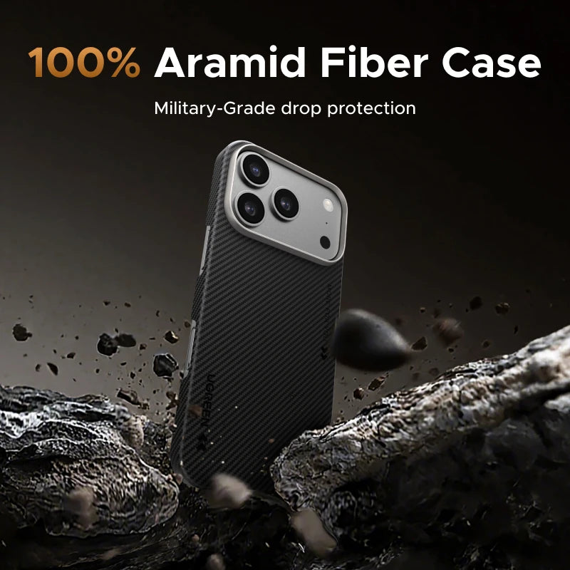 UGREEN Aramid Fiber Case for iPhone 17 Pro Max Aramid Fiber Thin Cover Military Protection Slim Hard Back Case Matte Black