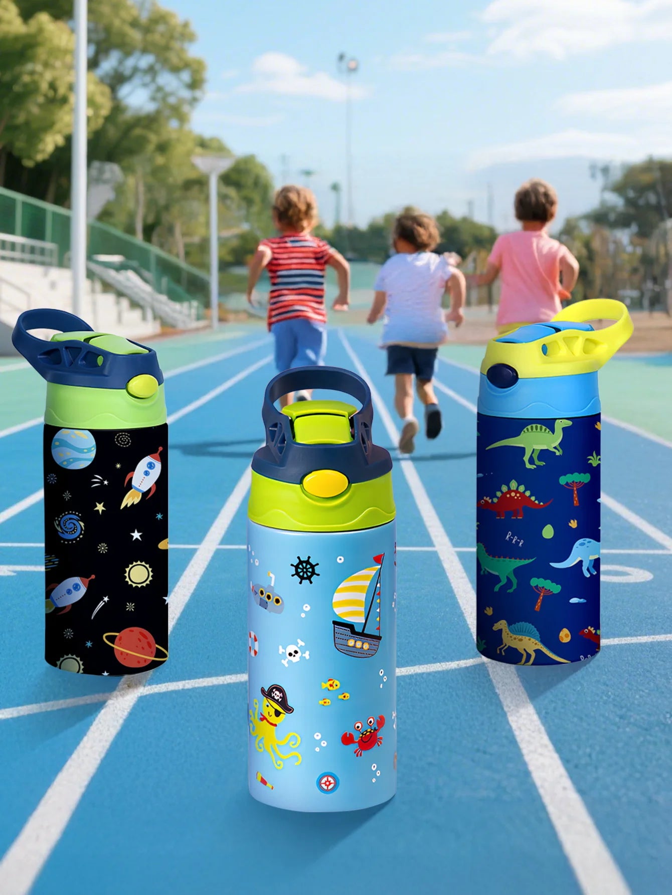 12OZ/350ml Cartoon Pattern Thermos Cup Stainless Steel Insulated Bottle Children Thermos Kettle Outdoor Portable Handheld Cup
