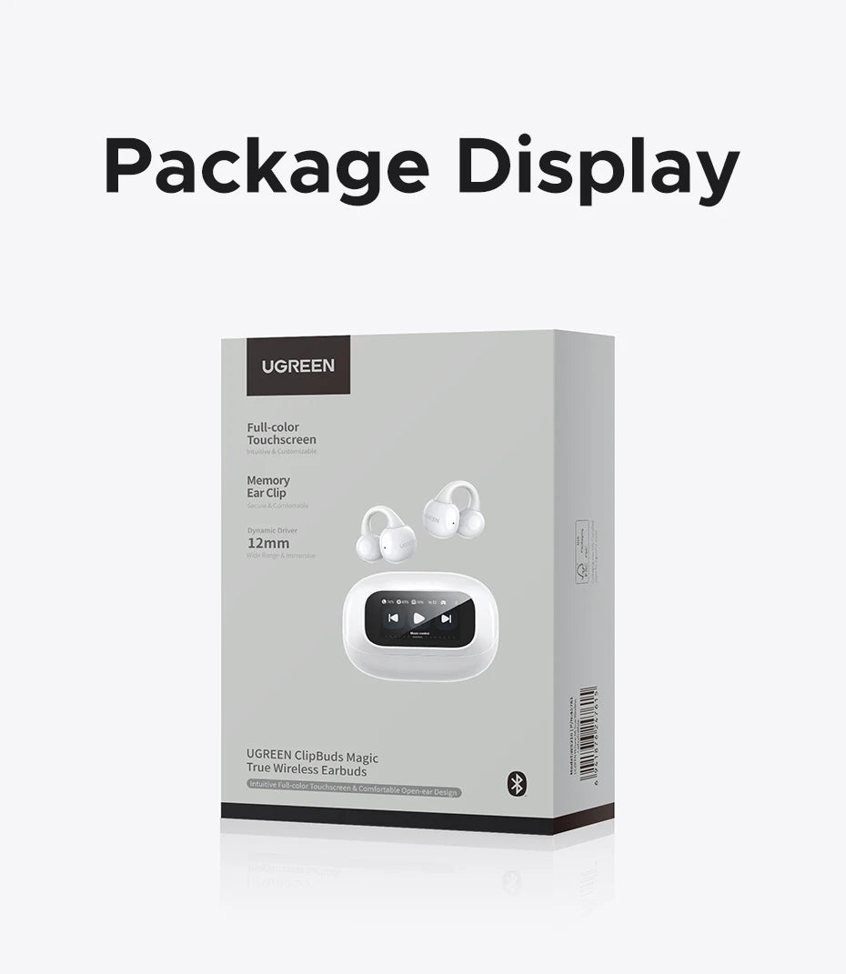 UGREEN LCD Full Color Smart Screen Wireless TWS Bluetooth Earphones Earbuds Open Clip Ear Headphones AI Call Noise Cancellation