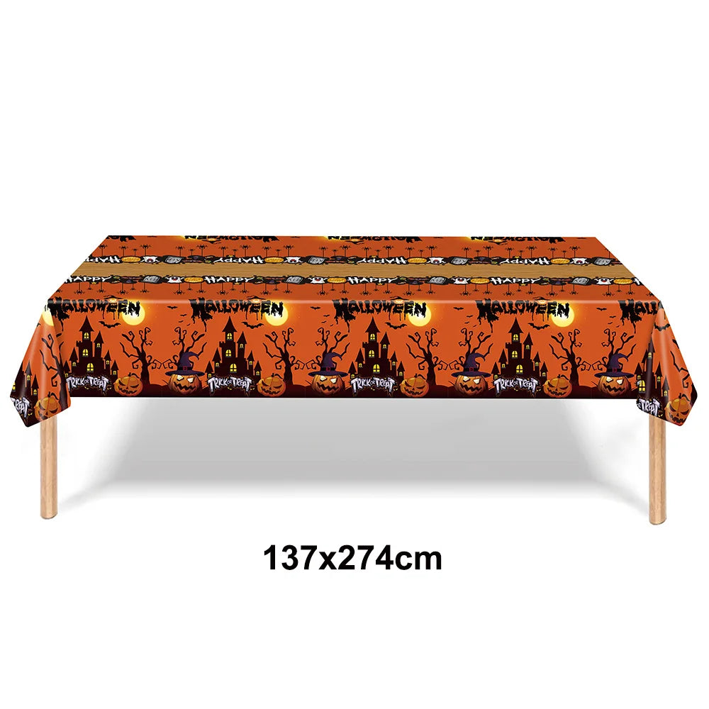 Halloween Pumpkin Tableware Black Orange Halloween Paper Plates Cups Napkins Banner Tablecloth Halloween Night Party Supplies