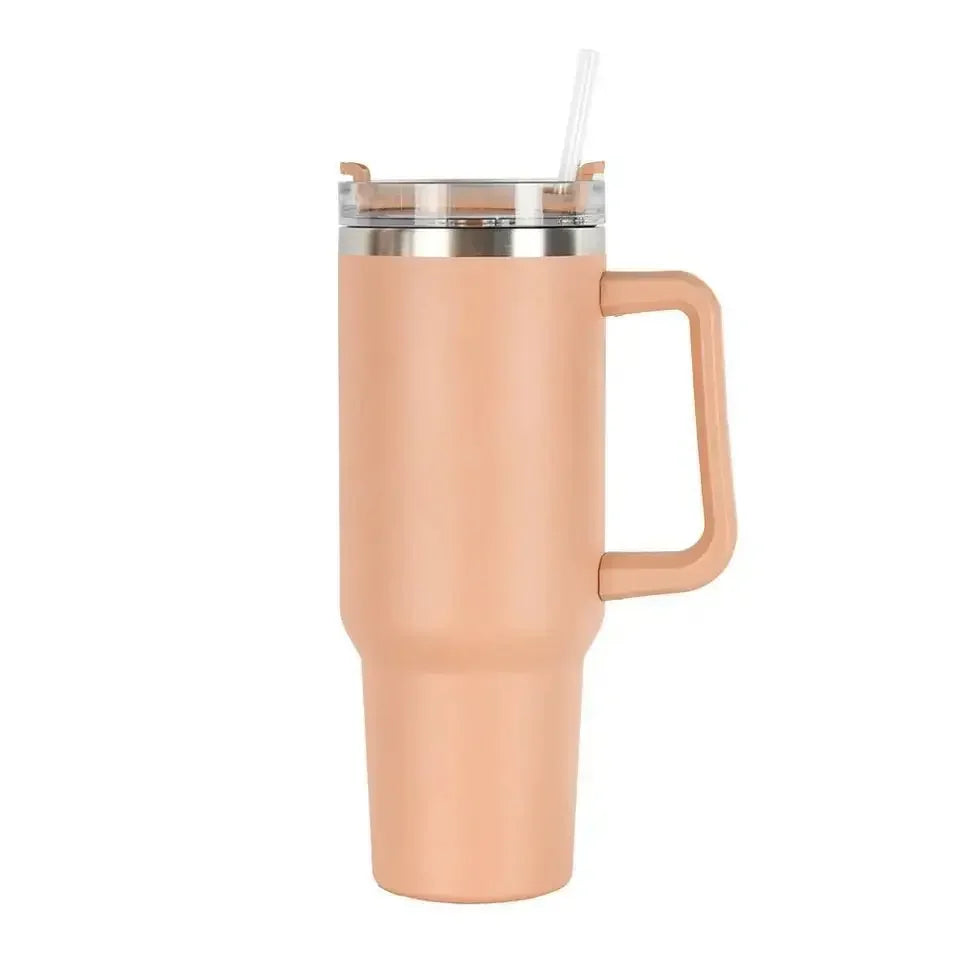 40oz Stainless Steel Car Cup Large Capacity Water Cup with Handle and Straw Double-walled Insulated Travel Mug Holiday Gifts