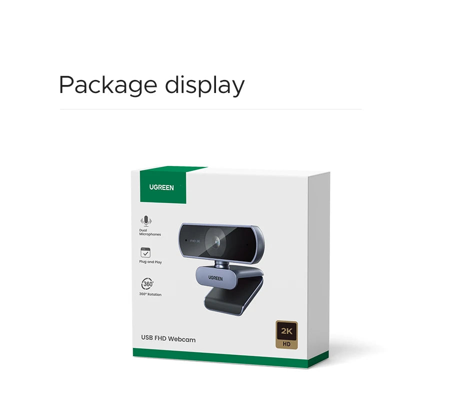 【RU】 UGREEN 2K Web cam with Microphone, Full HD 2K, Auto Light Correction, Video Webcam for Streaming