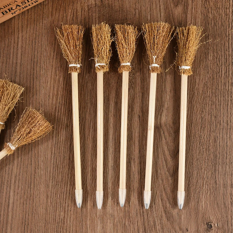 10Pcs Witch Broom Shaped Wooden Pencils Kids Halloween Birthday Party Favors Gift Goodie Bag Filler Writing Pencils School Prize
