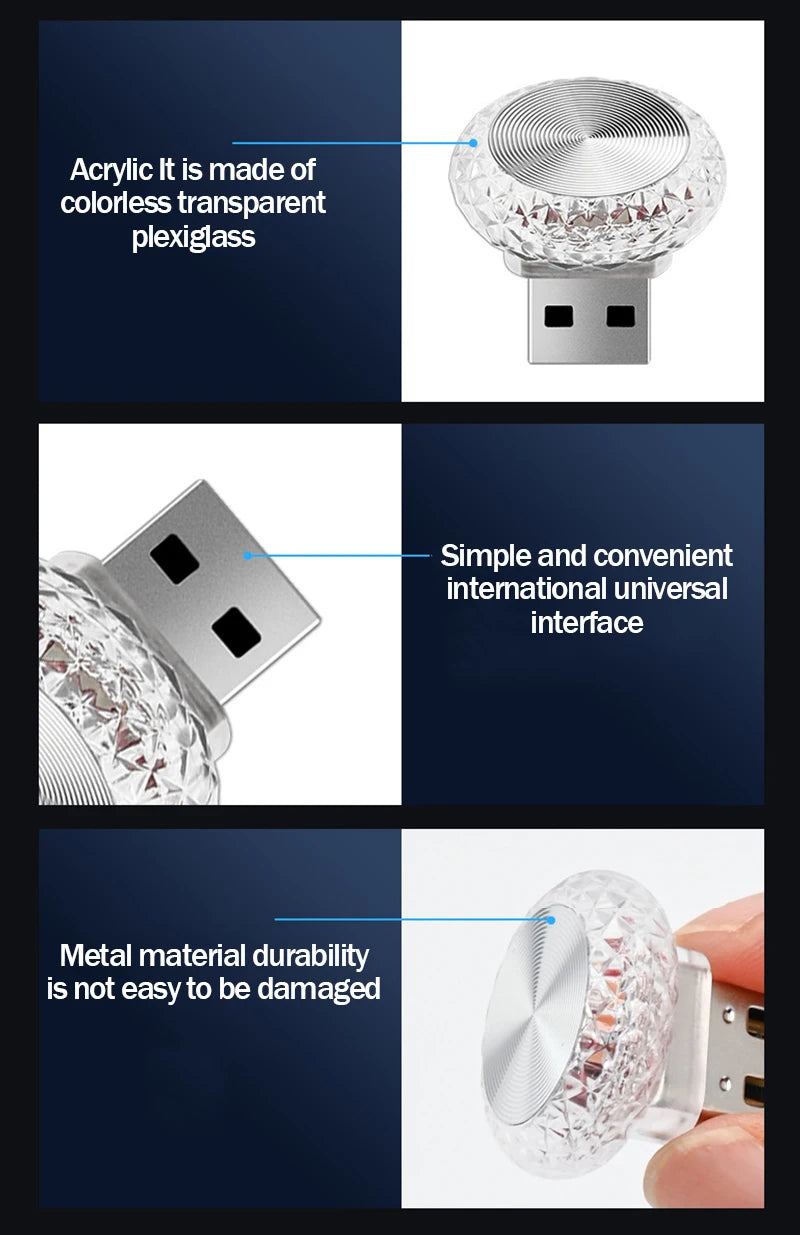 Car USB Ambient Light Mini LED Decorative Atmosphere Lamps for Auto Interior Environment Light Computer Portable Light Plug Play