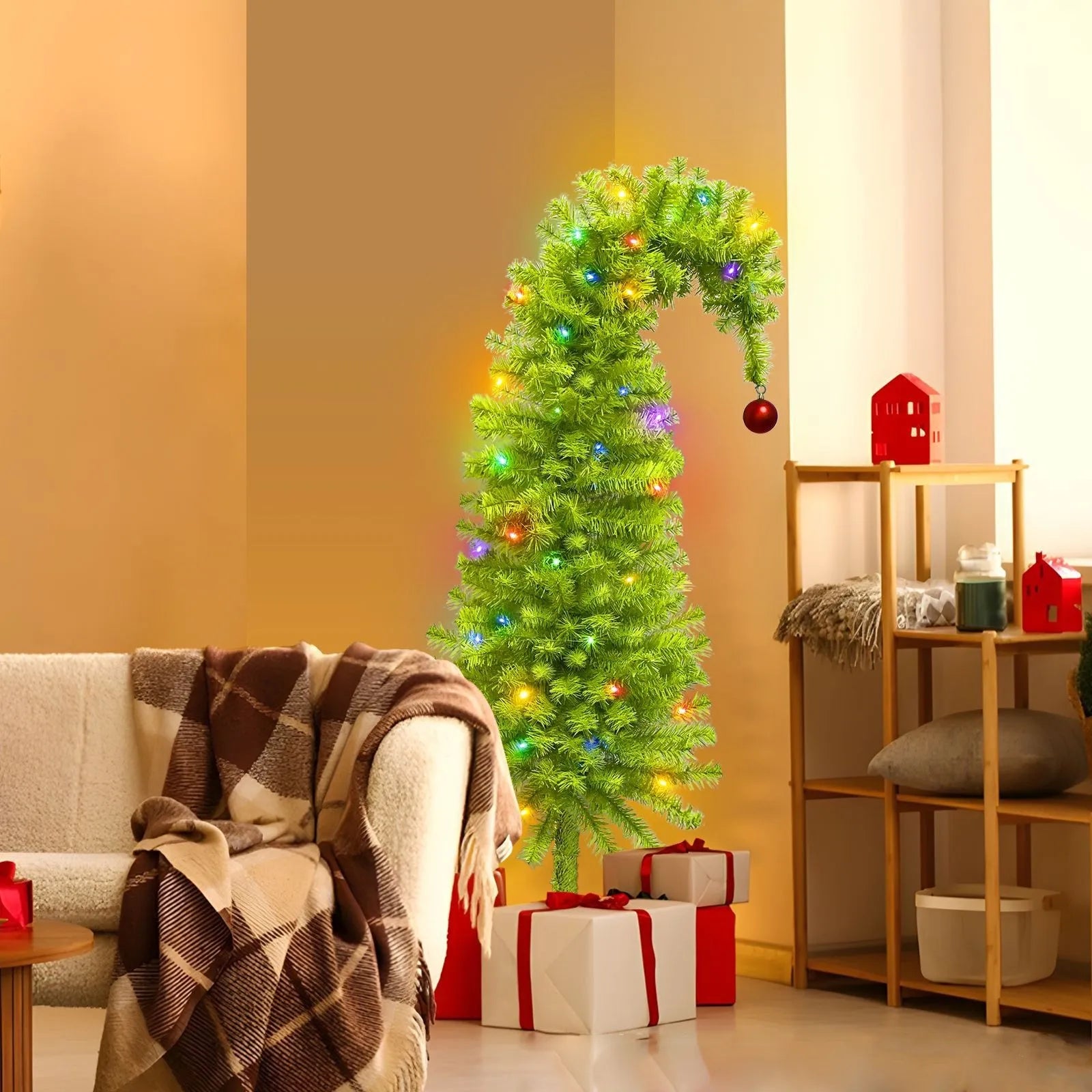 90cm Simulated High Density Tree Holiday Decoration Crooked Tree  Artificial Christmas Tree Shape Family Party Decorations