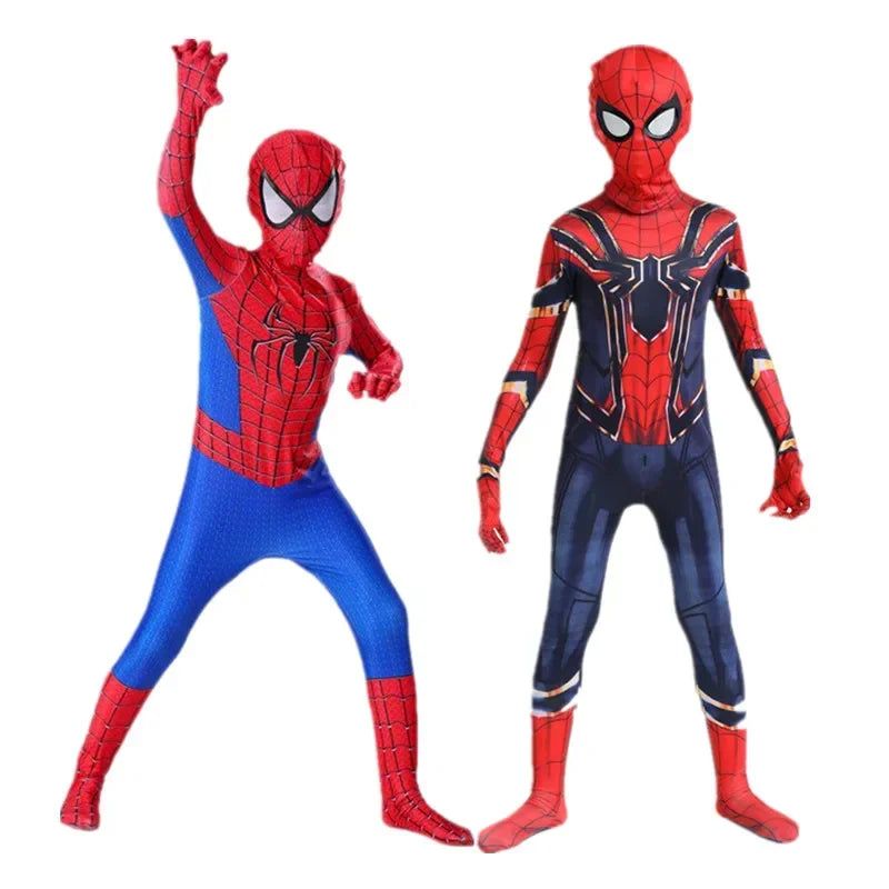 Kids Superhero Spider Costume Spandex Jumpsuit Halloween Cosplay Costumes Bodysuit Kids Head Cover Separation Party Set