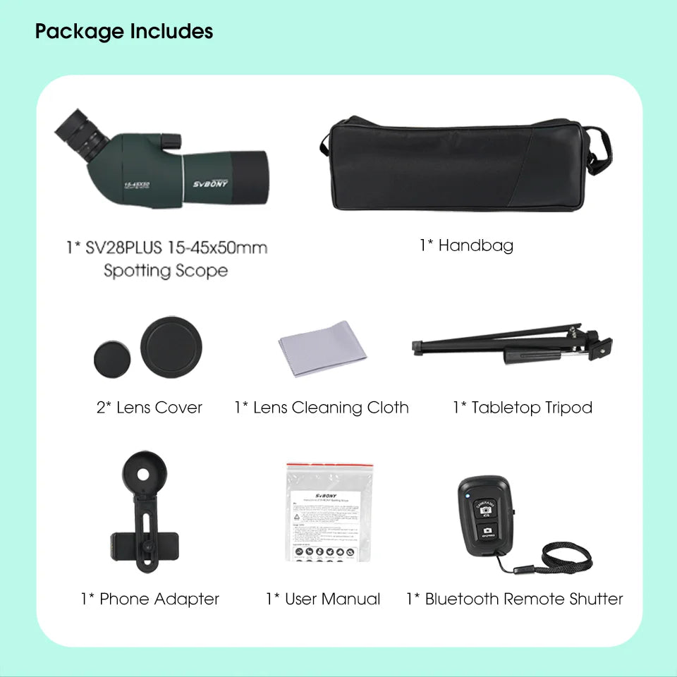 Svbony SV28plus 50/60/70mm Spotting Scope Zoom Telescope Powerful Long Range PORRO Prism Suit for Archery Target Shooting