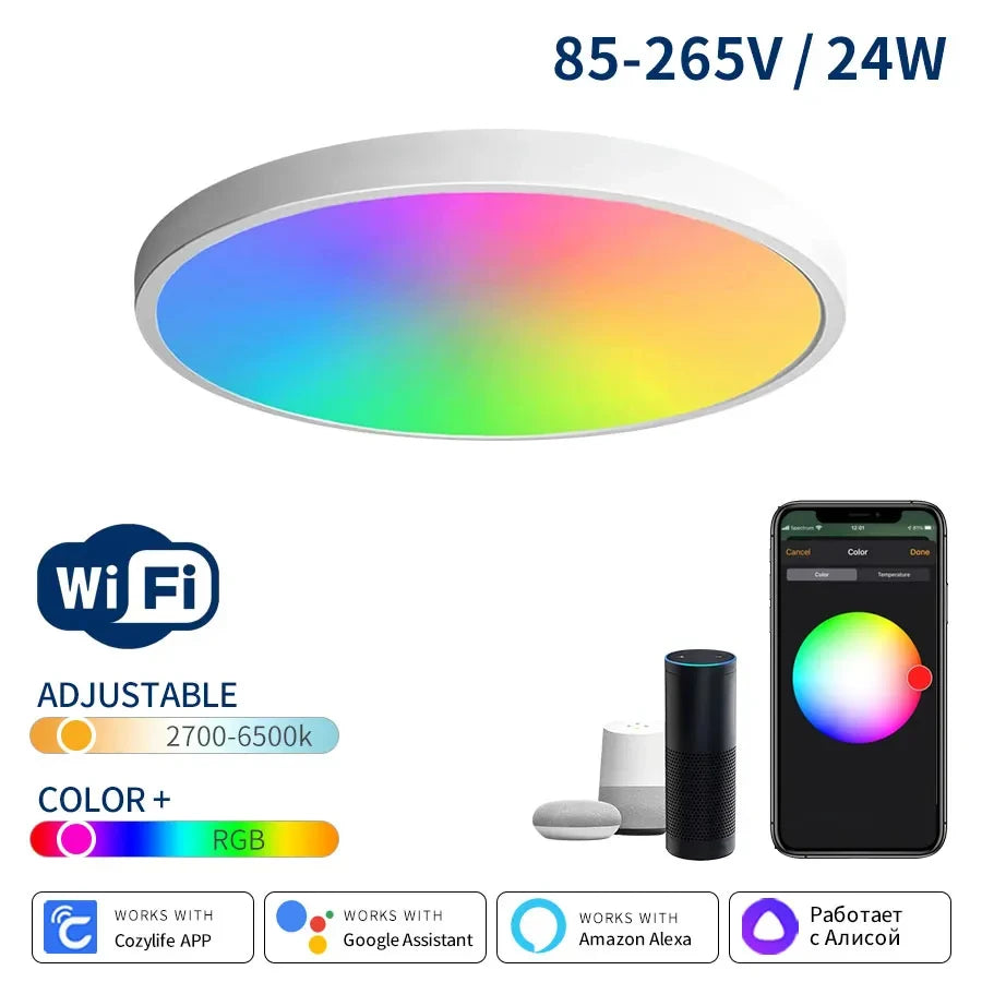Smart WiFi LED Ceiling Light 24W Cozylife APP Control Voice Control Round Panel Ambient Lamp AC85-265V Works Alexa Geogle Home