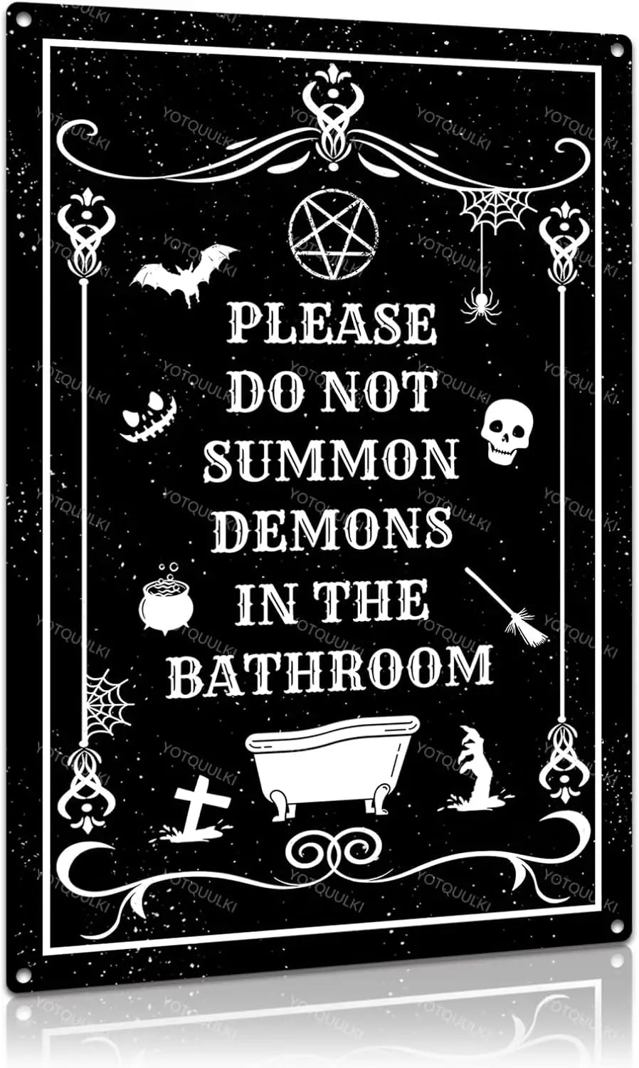 Vintage Black Gothic Bathroom Decor Please Do Not Summon Demons In The Bathroom Aluminum Metal Signs for Halloween Decorations