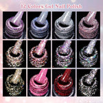 12pcs Glitter Gel Nail Polish Set Sparkling Glitter Semi Permanent Soak Off UV Gel Varnish Nail Manicure With Box Nail Supplies