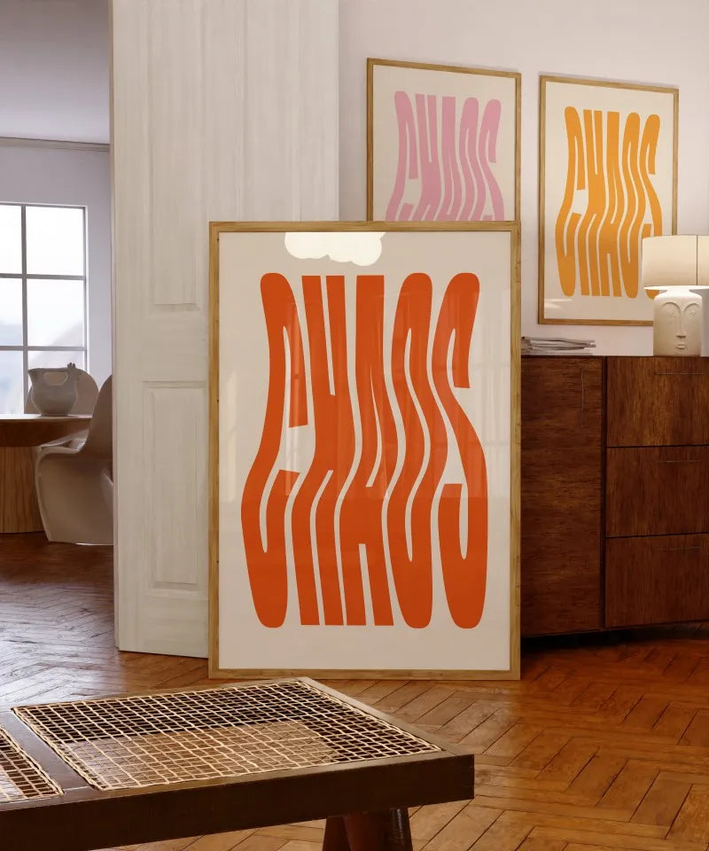 Chaos Typography Art Print and Posters Modernist Wall Art Chaos Quote Canvas Paintings Preppy Aesthetic Living Room Picturess