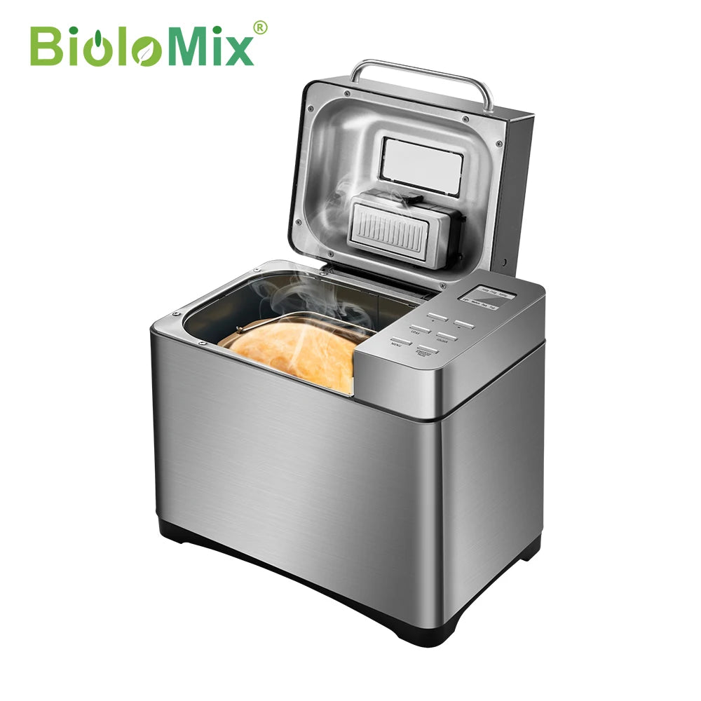 Biolomix 1KG 19-in-1 Stainless Steel Automatic Bread Maker 650W Programmable with Fruit Nut Dispenser Kitchen Appliance