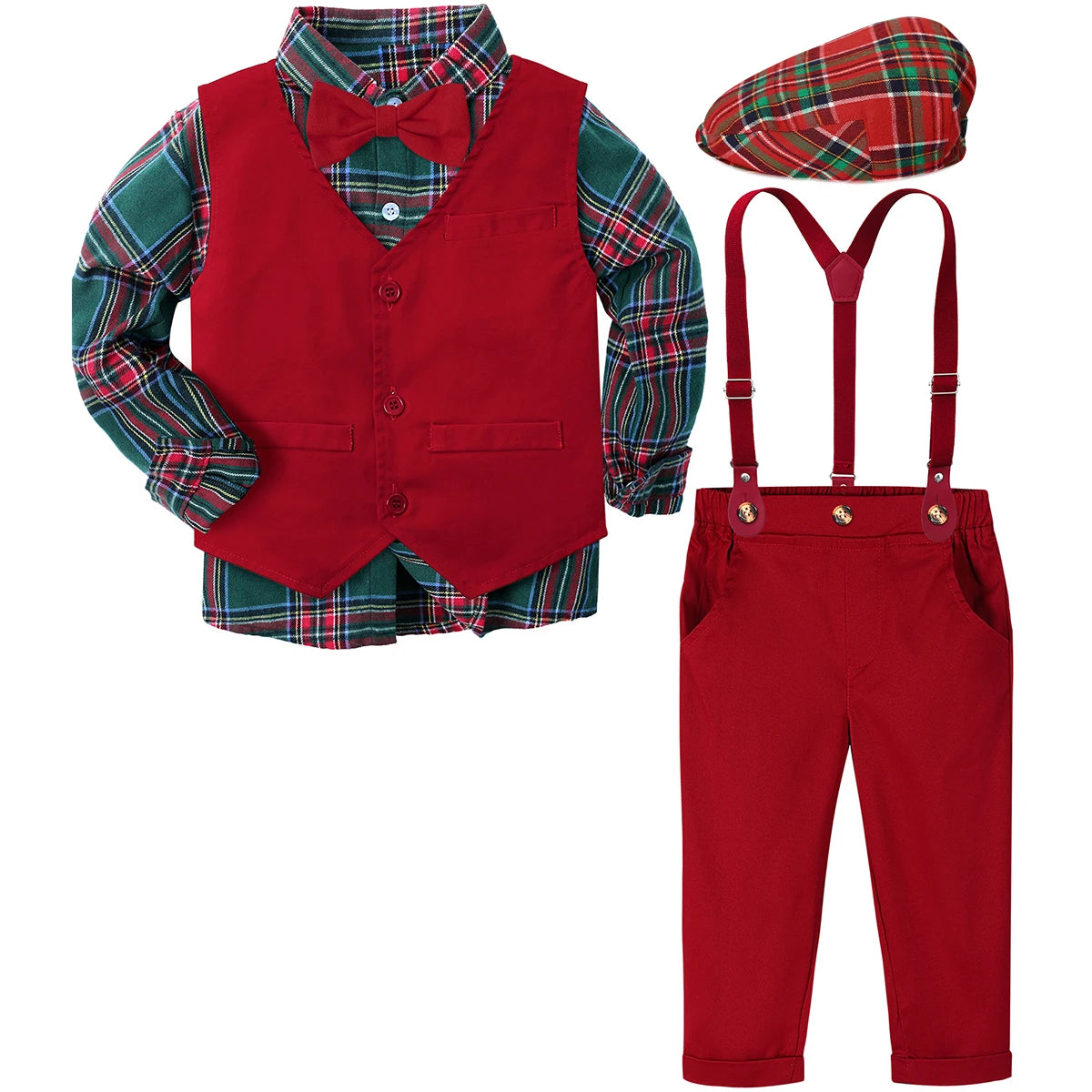 Baby Christmas Outfit Boy Kids Gentleman Formal Suit Toddler Suspenders Clothing Set Infant Party Dress Shirt