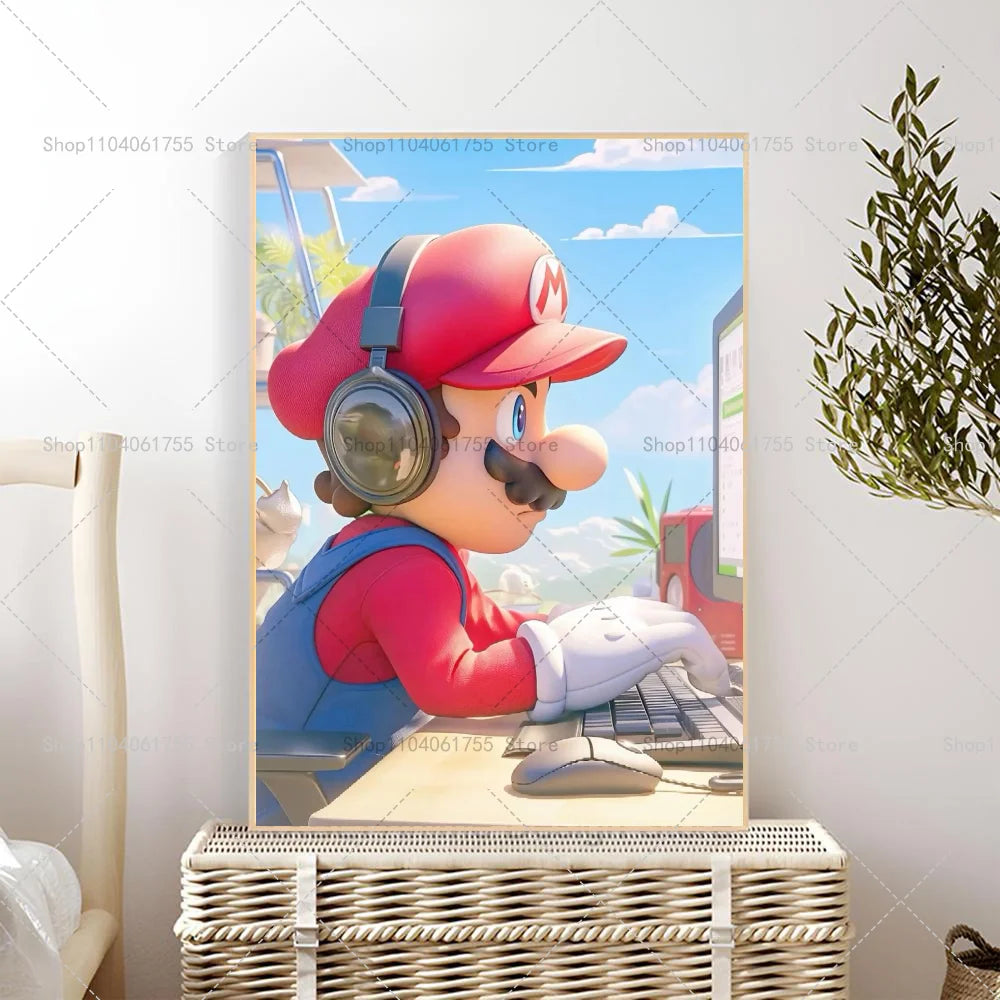 1PC Classic Anime Movie M-Marios Poster Self-adhesive Art Waterproof Paper Sticker Coffee House Bar Room Wall Decor