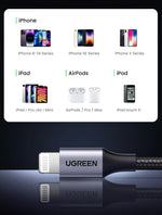 UGREEN MFi USB Cable for iPhone 14 13 12 Pro Max 2.4A Fast Charging Lightning Cable for iPad Mini Phone Data Cable