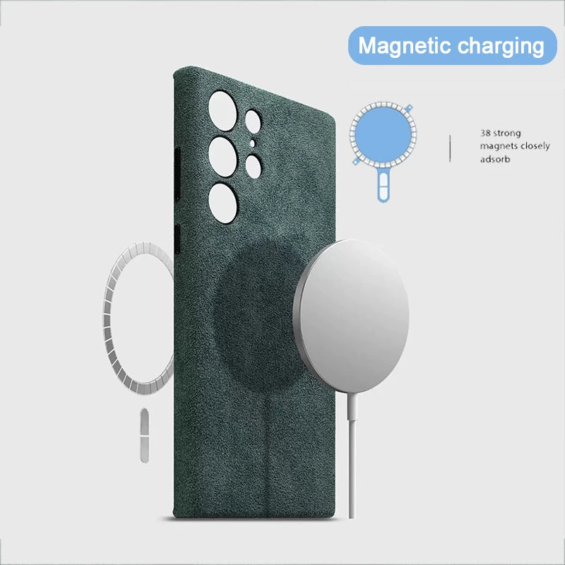 Italian Alcantara Case for Samsung Galaxy S25 S24 Ultra Plus + Magnetic Luxury Leather Cover Magsafe Phone Back Case for S25 S24