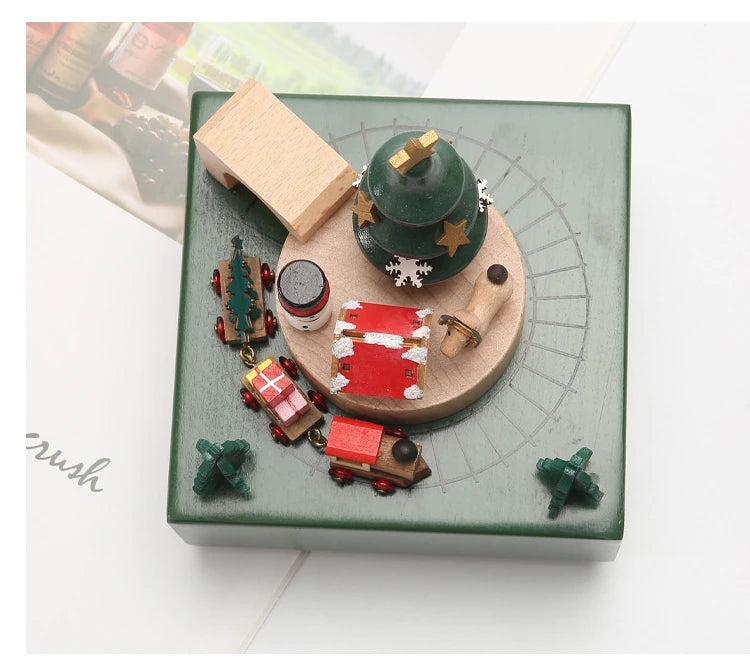 Creative Wooden Christmas Deer  Snowman Train  Music Box Handmade  Carousel Toy  Decoration Gift For Kids