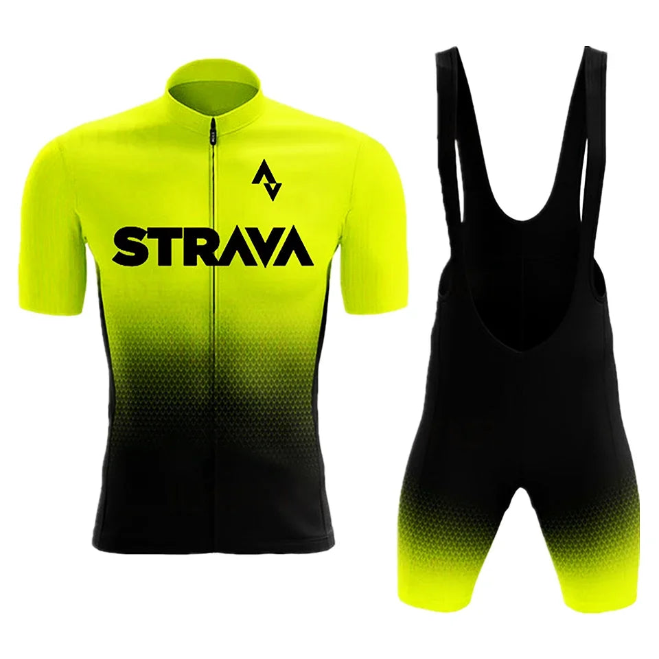2024 Strava Cycling Jersey Set Short Sleeve for Men's Anti-UV Bike Cycling Jersey Set Bicycle Pro Team Summer Cycling Clothing