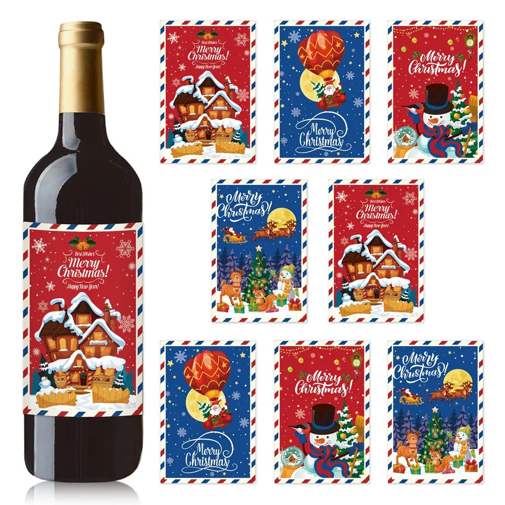 Multiple Styles Christmas Wine Bottle Label Stickers Santa Claus Xmas Tree Merry Christmas New Year Party Gift DIY Decorations