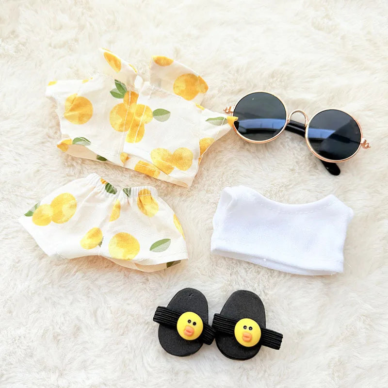 1 Set Hawaii Original Luxury Clothes for Labubu V1 V2 Cute Shark Duck Shoes Shirt Pants Glasses Beach Clothes Suit for Labubu