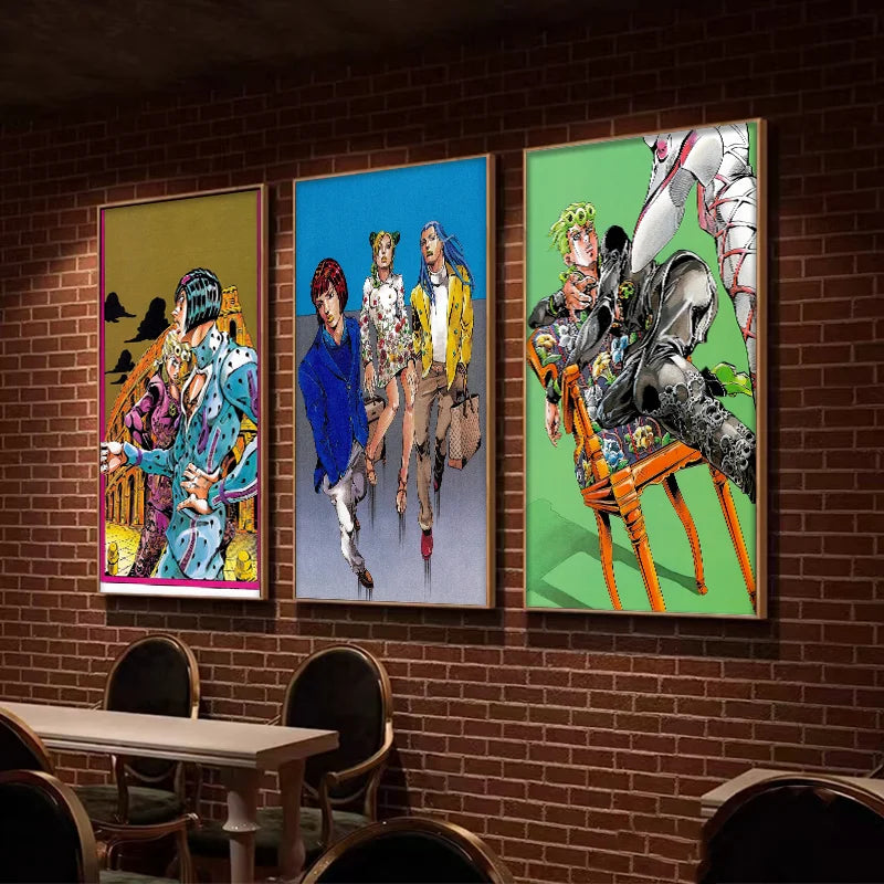 Anime JOJO Bizarre Adventure Retro Poster Canvas Wall Art Printing Waterproof Home Living Bed Room Bar Hallway Aesthetic Decor
