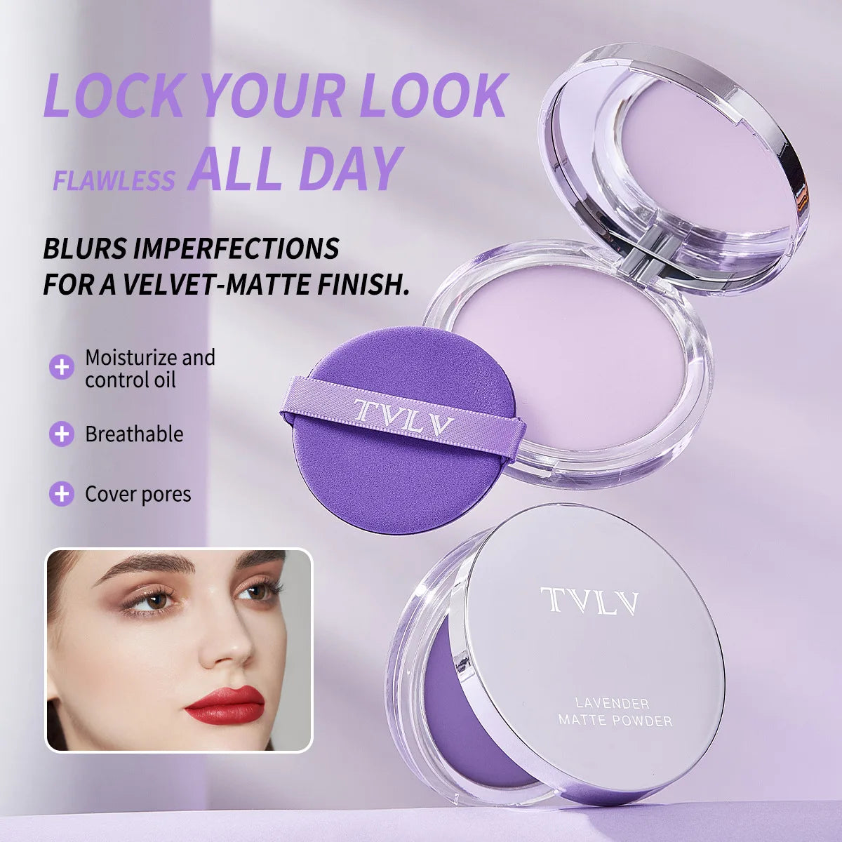 Waterproof Violet Cream powder Natural Stick Facial Long term Oil Control Easy Apply Makeup Powder Cosmetics