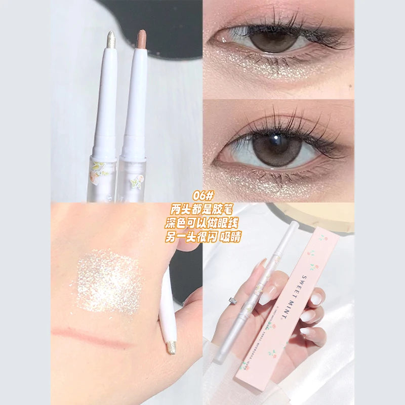 Sweetmint Mulitfuntiona Double Ended Lying Silkworm Pencil Highlighter Makeup Pen Nude Liquid Contour Liner Eye Brightener Stick
