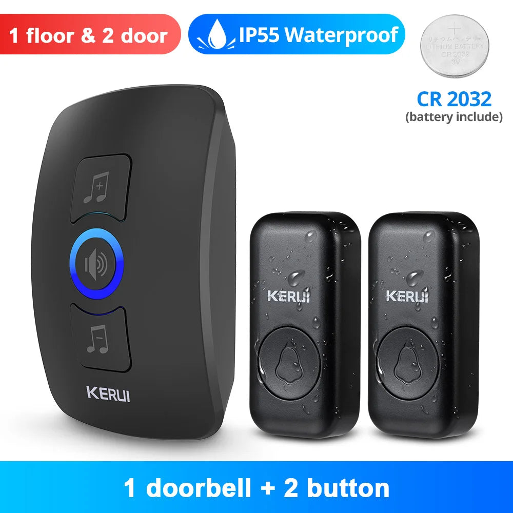 KERUI Wireless Doorbell Waterproof OutDoor Smart Home Door Bell Welcome Melodies Chimes LED Flash Security Adjustable Volume