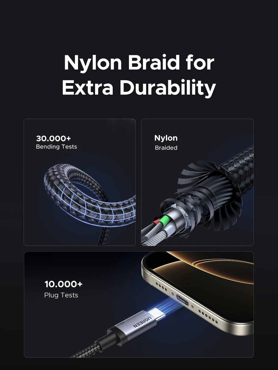 UGREEN PD60W Cable USB-C to USB-C High-Speed Data Sync And Charging Cable Durable Fast Charge Cable for USB-C Devices