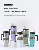 20oz/30oz Stainless Steel Car Thermos Bottle Travel Sports Water Bottle Large Capacity with Handle Straw Mug Outdoor Coffee Cup