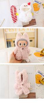 1pc 17cm Labubu Clothes Cute Mini Plush Doll'S Outfit Accessories Blue Shark Jumpsuit Snowman Suit For V1v2 Dolls Girl Kids Gift