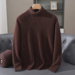 Autumn Winter Men's High Neck Pullover Knitted Sweater 100% Mink Cashmere Long Sleeved Loose Business Casual Warm Top New Styles