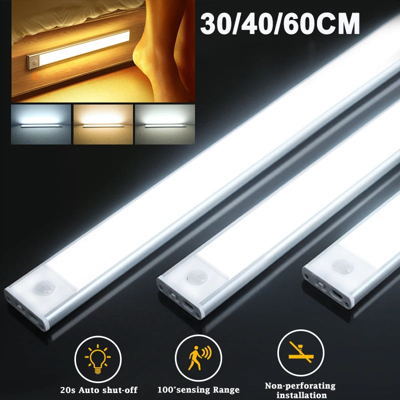 LED Motion Sensor Cabinet Lamp Wireless Dimmable Type-C Rechargeable Night Light for Kitchen, Wardrobe, Closet, Aisle