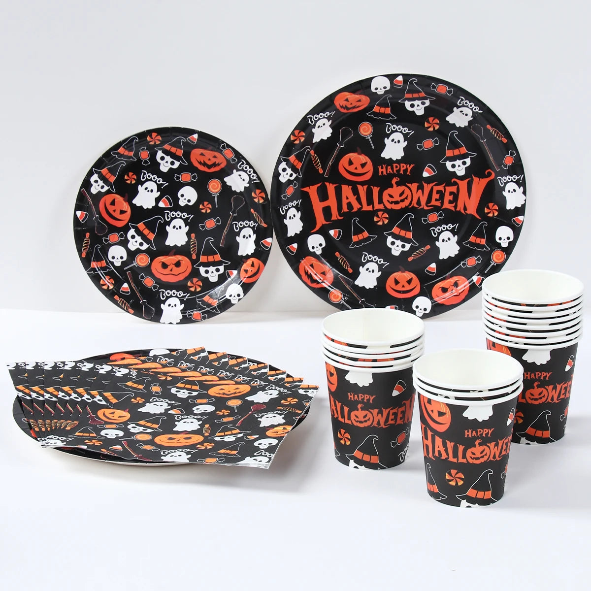 Halloween Disposable Tableware Halloween Party Decoration Spooky Pumpkin Paper Plates Napkins Cups Trick or Treat Party Supplies