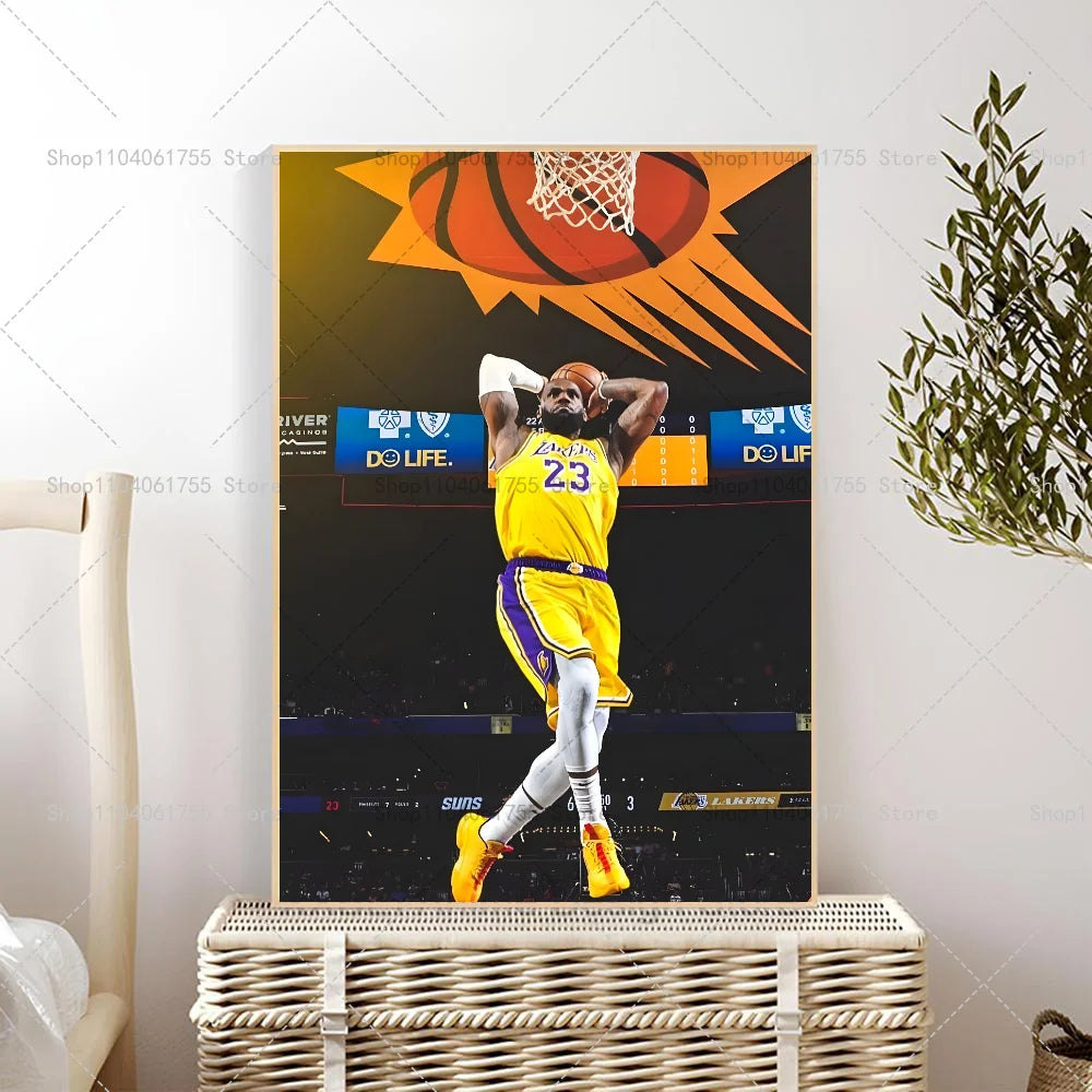 1PC L-LeBron J-James Poster Self-adhesive Art Waterproof Paper Sticker Coffee House Bar Room Wall Decor