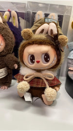 For 15-17cm Labubu doll Clothes Macaron outfit Sitting Party Christmas Checkered Plush Cloak Clothes V2 Christmas costumes