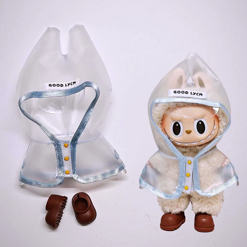 15-17cm Labubu Doll Clothes Dolls Raincoats Waterproof Rain Boots Shoes Set Clothing for Labubu Outfit Match Accessories Toys